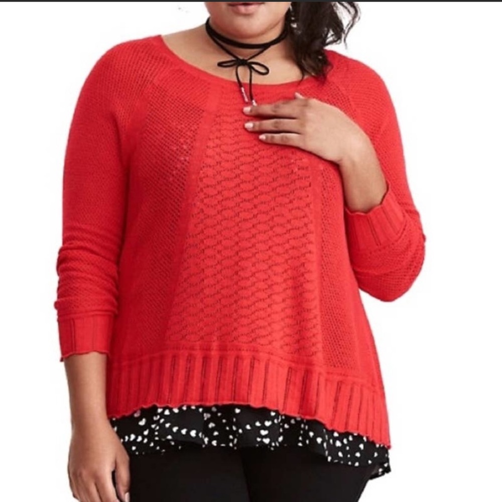 NWT Torrid Red Mixed Stitch Pointelle Sweater Pullover Sz 3